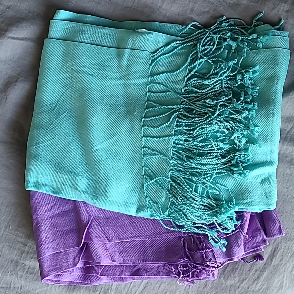NWOT Pashmina type scarves (set of 2) teal and purple